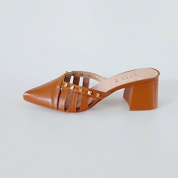 MULE SALTO BLOCO COURO CARAMELO CONFORTAVEL