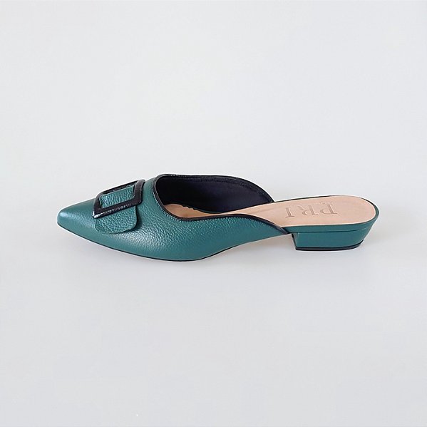 MULE SALTO BLOCO COURO VERDE MILITAR PRETO CONFORTAVEL