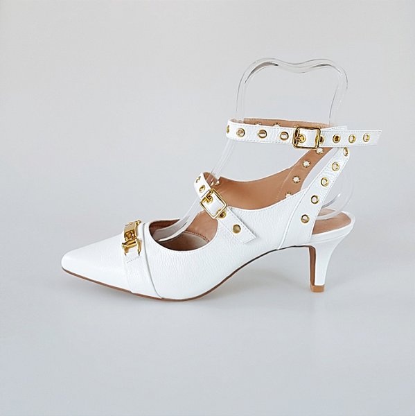 SCARPIN SALTO FINO COURO BRANCO CONFORTAVEL