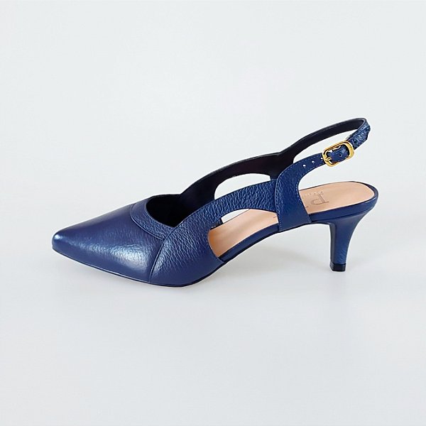 SCARPIN SALTO FINO COURO AZUL MARINHO CONFORTAVEL