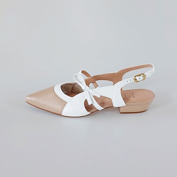 SCARPIN SALTO BLOCO COURO NUDE CLARO BRANCO CONFORTAVEL