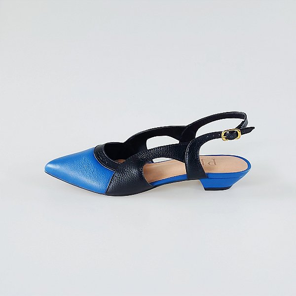 SCARPIN SALTO BAIXO FINO COURO AZUL BIC PRETO CONFORTAVEL