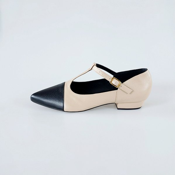 SCARPIN SALTO BLOCO COURO NUDE CLARO CONFORTAVEL