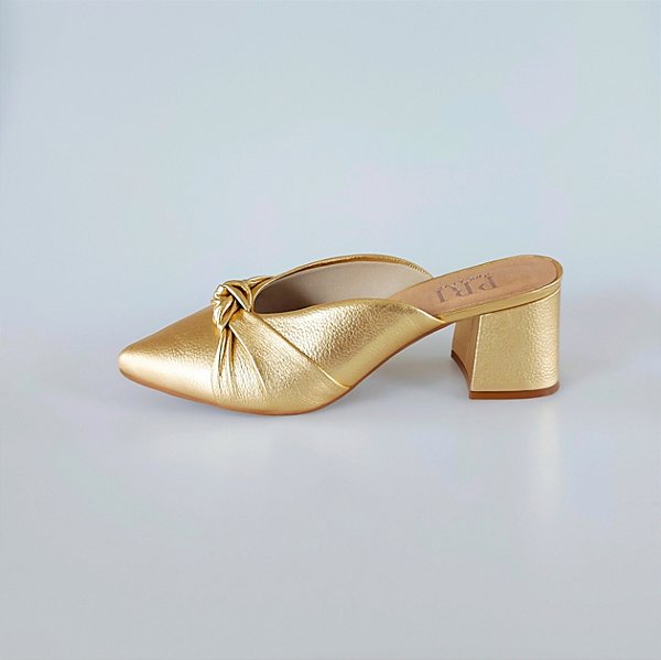 MULE SALTO BLOCO COURO DOURADO CONFORTAVEL
