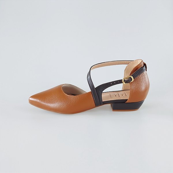SCARPIN SALTO BLOCO COURO CARAMELO CAFE CONFORTAVEL