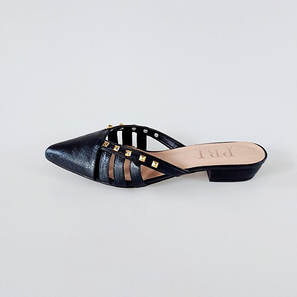 MULE SALTO BLOCO COURO PRETO CONFORTAVEL