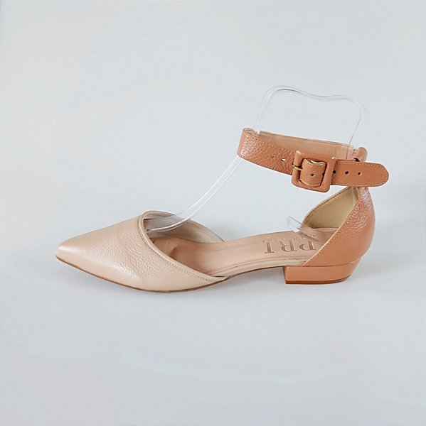 SCARPIN SALTO BLOCO COURO NUDE CLARO MEDIO CONFORTAVEL