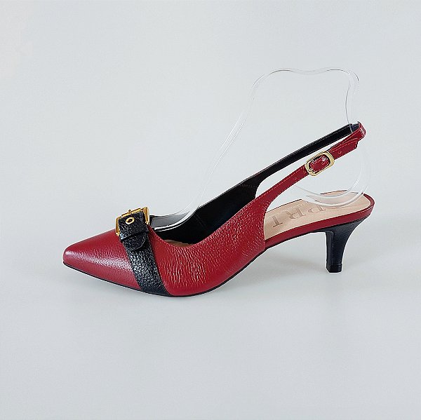 SCARPIN SALTO FINO COURO VINHO PRETO CONFORTAVEL