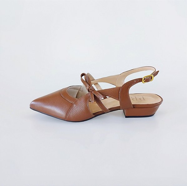 SCARPIN SALTO BLOCO COURO MARROM CONFORTAVEL