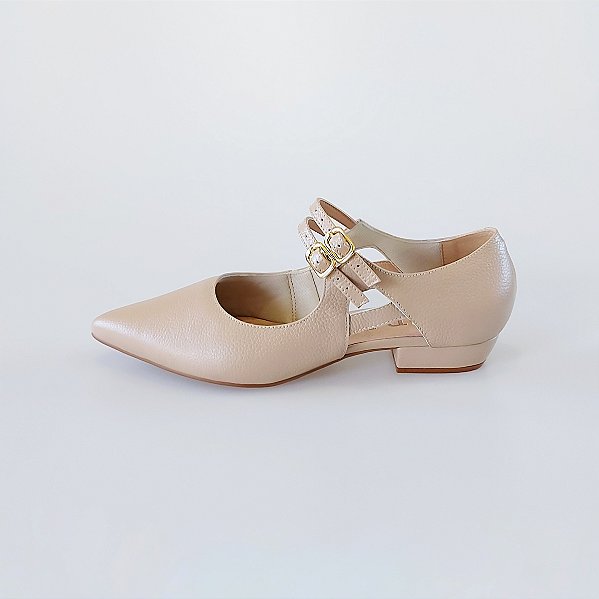 SCARPIN SALTO BLOCO COURO NUDE CLARO CONFORTAVEL