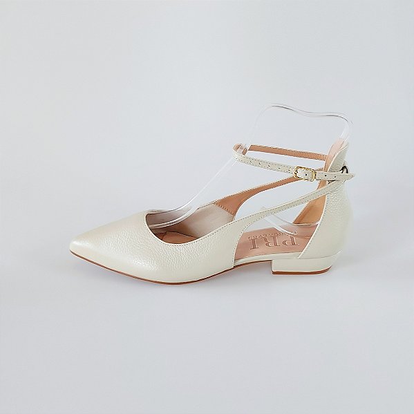 SCARPIN SALTO BLOCO COURO OFF WHITE CONFORTAVEL