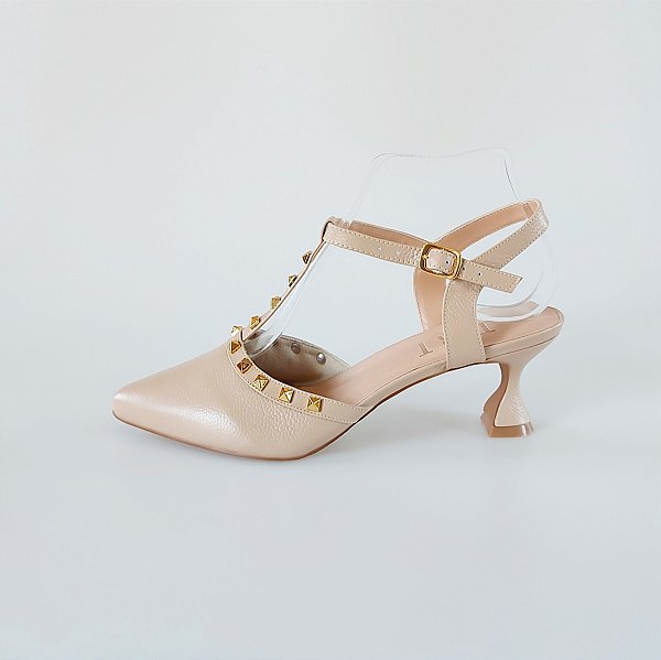 SCARPIN SALTO TACA COURO NUDE CLARO CONFORTAVEL