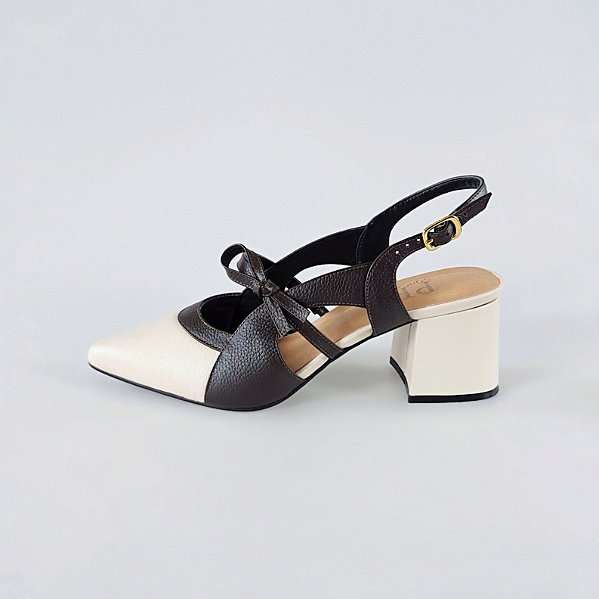 SCARPIN SALTO BLOCO COURO OFF WHITE CAFE CONFORTAVEL