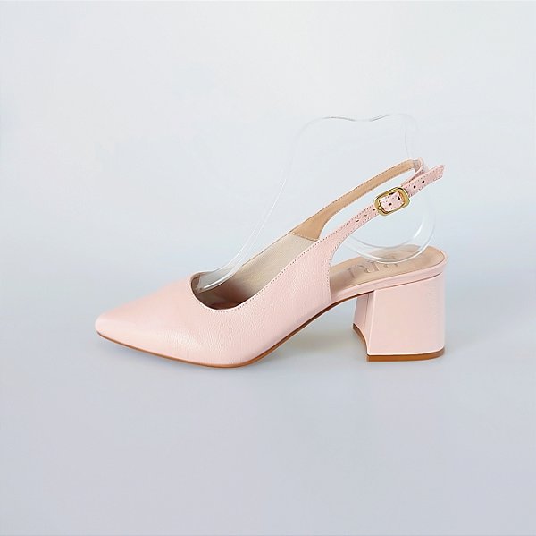 SCARPIN SALTO BLOCO COURO ROSA BEBE CONFORTAVEL
