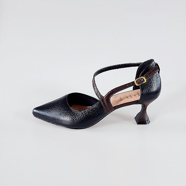 SCARPIN SALTO TACA COURO CAFE CONFORTAVEL