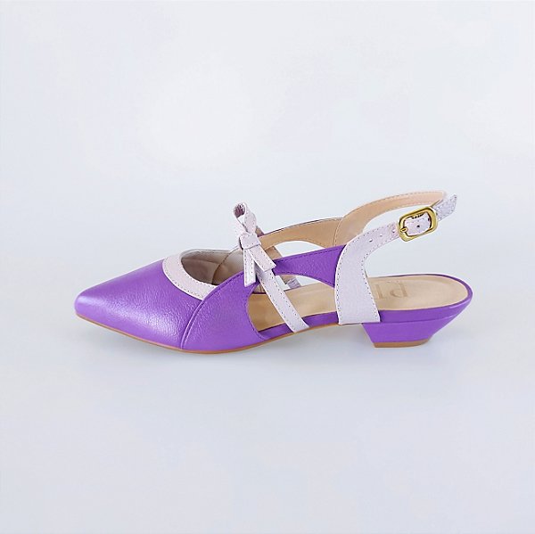 SCARPIN SALTO FINO COURO ROXO LILAS CONFORTAVEL