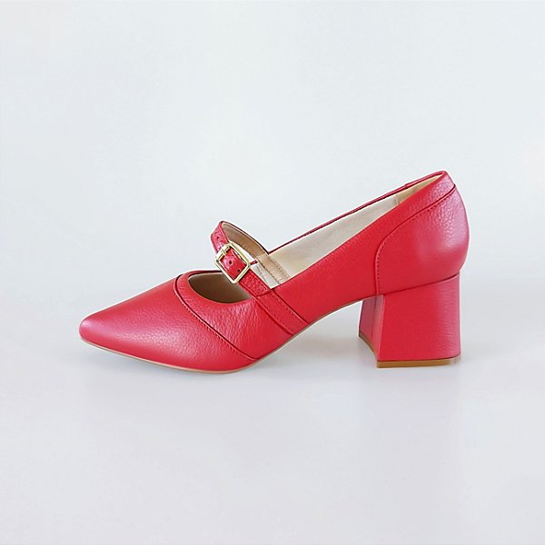 SCARPIN SALTO BLOCO COURO VERMELHO CAMPARI CONFORTAVEL