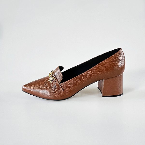 MOCASSIM SALTO BLOCO COURO MARROM CONFORTAVEL
