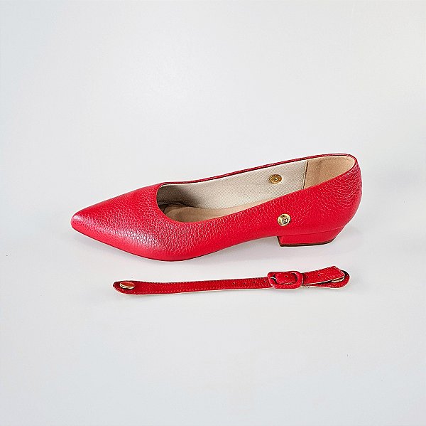 SCARPIN SALTO BLOCO COURO VERMELHO CAMPARI CONFORTAVEL