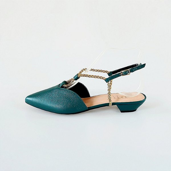 SCARPIN SALTO FINO COURO VERDE MILITAR CONFORTAVEL