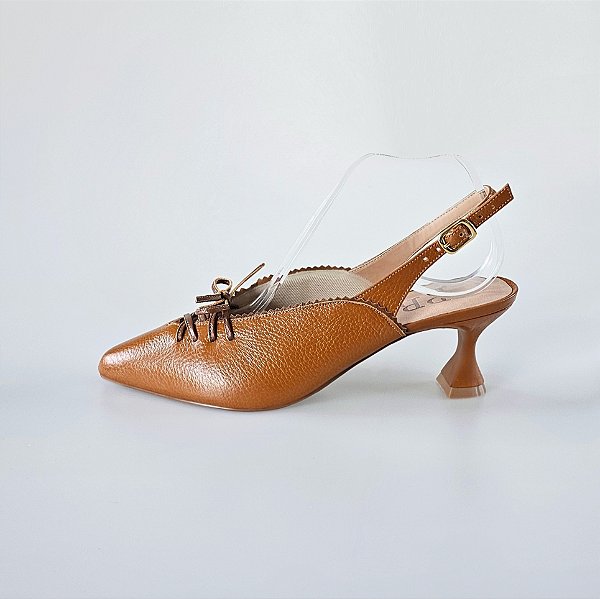 SCARPIN SALTO TACA COURO CARAMELO MARROM CONFORTAVEL