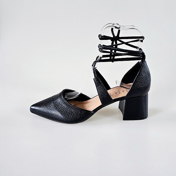 SCARPIN SALTO BLOCO COURO PRETO CONFORTAVEL
