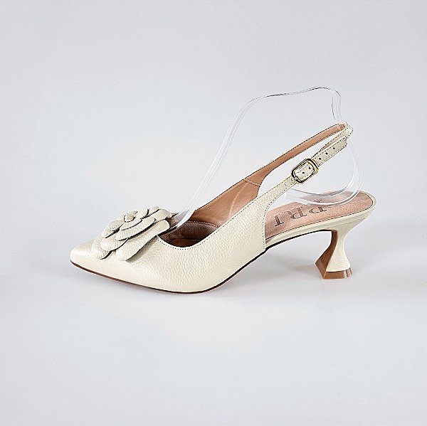 SCARPIN SALTO TACA COURO OFF WHITE CONFORTAVEL