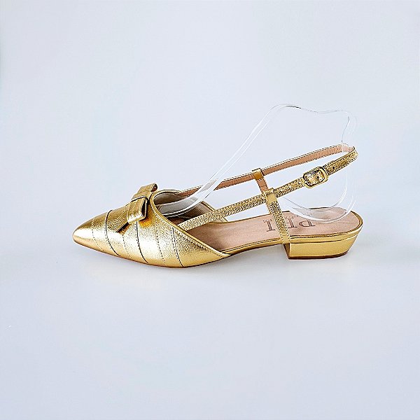 SCARPIN SALTO BLOCO COURO DOURADO CONFORTAVEL