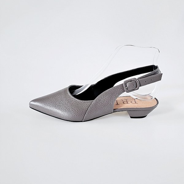SCARPIN SALTO FINO COURO CINZA CONFORTAVEL