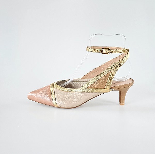SCARPIN SALTO FINO COURO NUDE MEDIO CLARO ESCURO DOURADO CONFORTAVEL