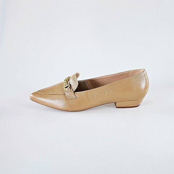 MOCASSIM SALTO BLOCO COURO NUDE ESCURO CONFORTAVEL