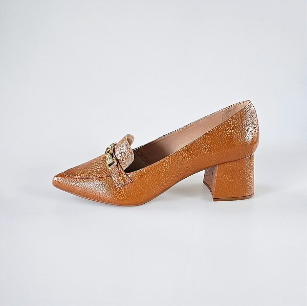 MOCASSIM SALTO BLOCO COURO CARAMELO CONFORTAVEL