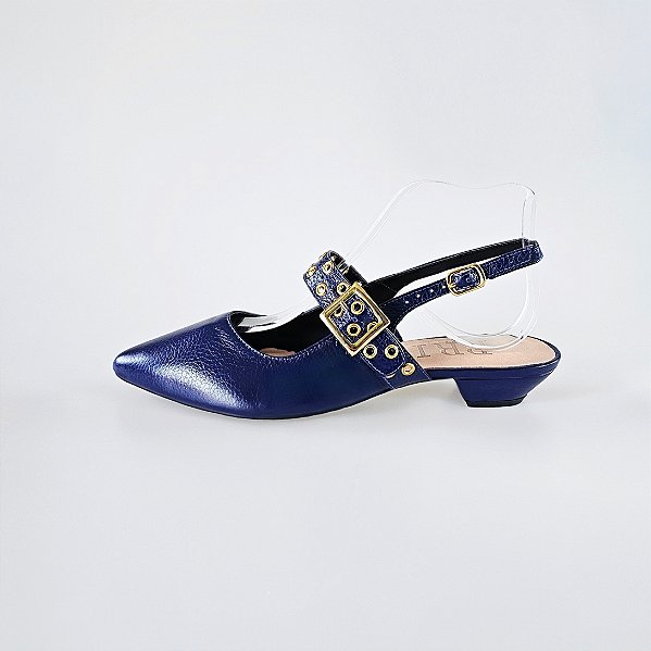 SCARPIN SALTO FINO COURO AZUL MARINHO CONFORTAVEL