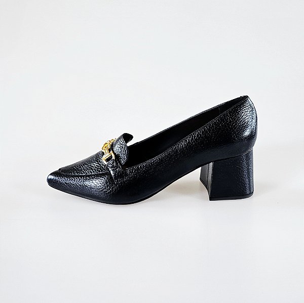 MOCASSIM SALTO BLOCO COURO PRETO CONFORTAVEL
