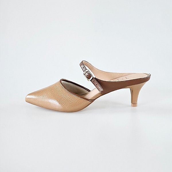 MULE SALTO FINO COURO NUDE ESCURO MARROM CONFORTAVEL