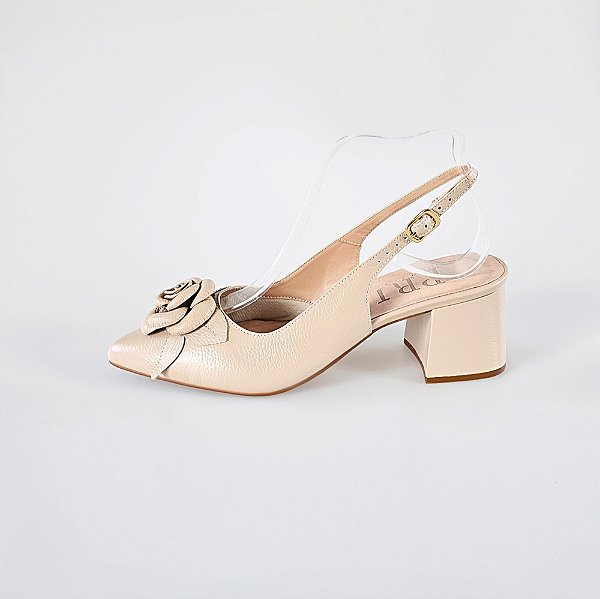 SCARPIN SALTO BLOCO COURO NUDE CLARO CONFORTAVEL