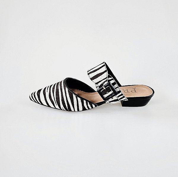 MULE SALTO BLOCO COURO ZEBRA PRETO CONFORTAVEL
