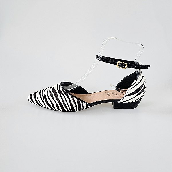 SCARPIN SALTO BLOCO COURO ZEBRA PRETO CONFORTAVEL