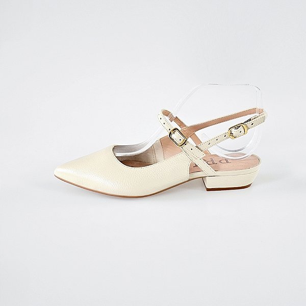 SCARPIN SALTO BLOCO COURO OFF WHITE CONFORTAVEL
