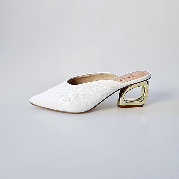 MULE SALTO GEOMETRICO COURO BRANCO CONFORTAVEL