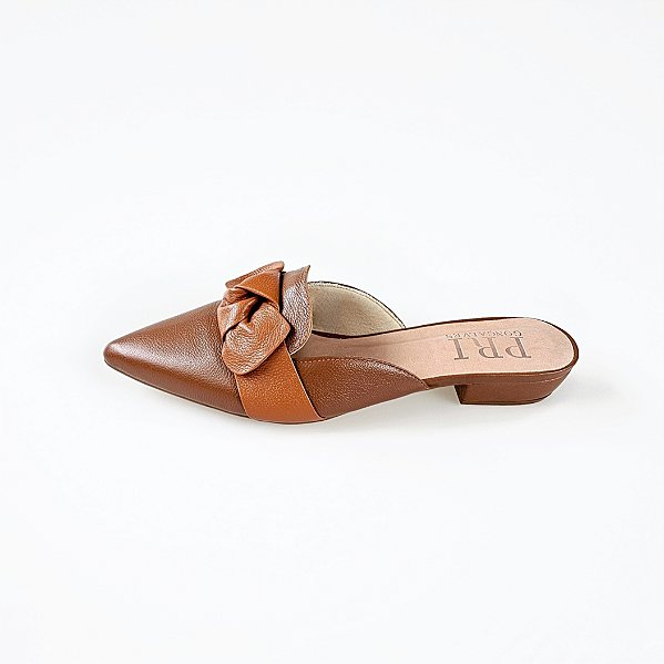 MULE SALTO BLOCO COURO MARROM CARAMELO CONFORTAVEL