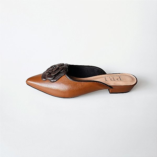 MULE SALTO BLOCO COURO MARROM CAFE CONFORTAVEL