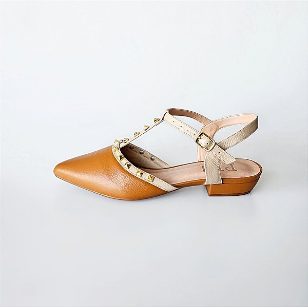 SCARPIN SALTO BLOCO COURO CARAMELO NUDE CLARO CONFORTAVEL