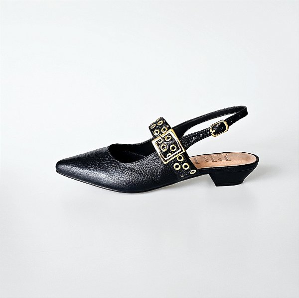 SCARPIN SALTO FINO COURO PRETO CONFORTAVEL