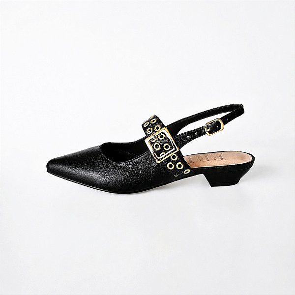 SCARPIN SALTO FINO COURO PRETO CONFORTAVEL