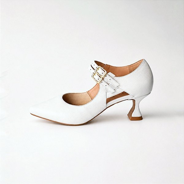 SCARPIN SALTO TACA COURO BRANCO CONFORTAVEL