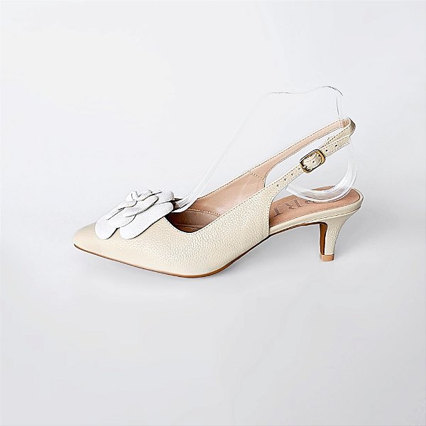 SCARPIN SALTO FINO COURO OFF WHITE BRANCO CONFORTAVEL