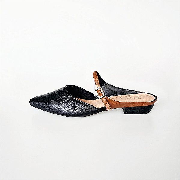 MULE SALTO BLOCO COURO PRETO MARROM CONFORTAVEL