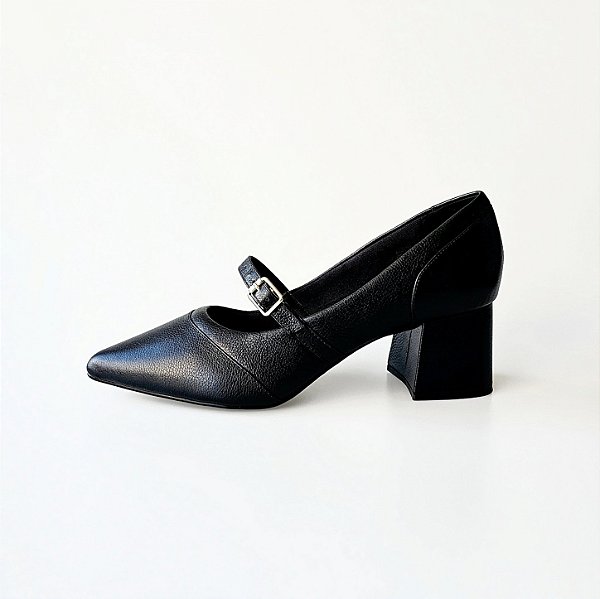 SCARPIN SALTO BLOCO COURO PRETO CONFORTAVEL