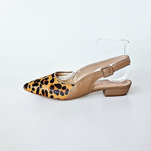 SCARPIN SALTO BLOCO COURO ONCA NUDE ESCURO CONFORTAVEL